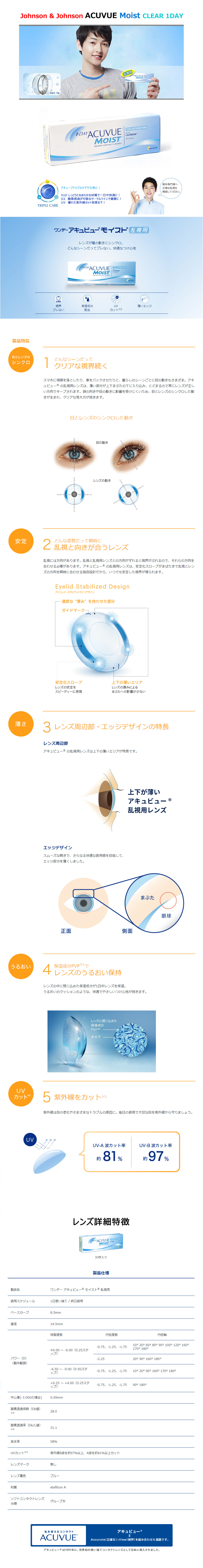 【ワンデー/乱視用】アキュビュー モイスト 透明 (1箱30枚)